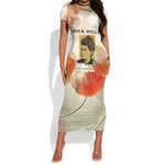 Ida B. Wells Short Sleeve Bodycon Dress with Floral Pen Design Illustrated Portrait Civil Rights and Journalism Tribute - African Pride