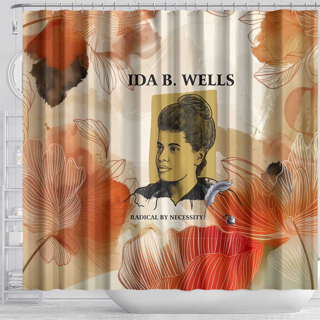Ida B. Wells Shower Curtain with Floral Pen Design Illustrated Portrait Civil Rights and Journalism Tribute - African Pride