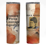 Ida B. Wells Skinny Tumbler with Floral Pen Design Illustrated Portrait Civil Rights and Journalism Tribute - African Pride