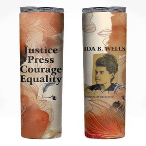 Ida B. Wells Skinny Tumbler with Floral Pen Design Illustrated Portrait Civil Rights and Journalism Tribute - African Pride