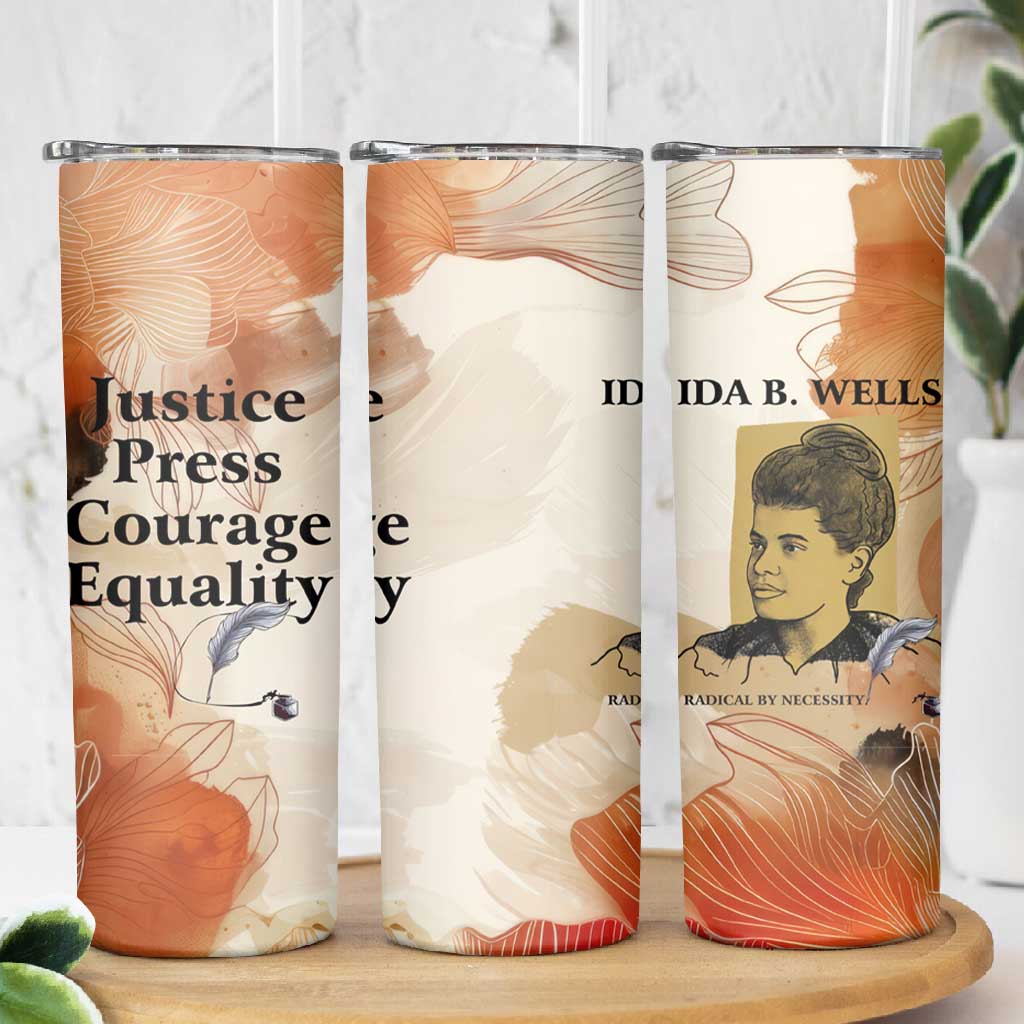 Ida B. Wells Skinny Tumbler with Floral Pen Design Illustrated Portrait Civil Rights and Journalism Tribute - African Pride