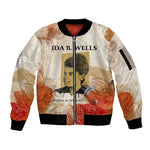 Ida B. Wells Sleeve Zip Bomber Jacket with Floral Pen Design Illustrated Portrait Civil Rights and Journalism Tribute - African Pride