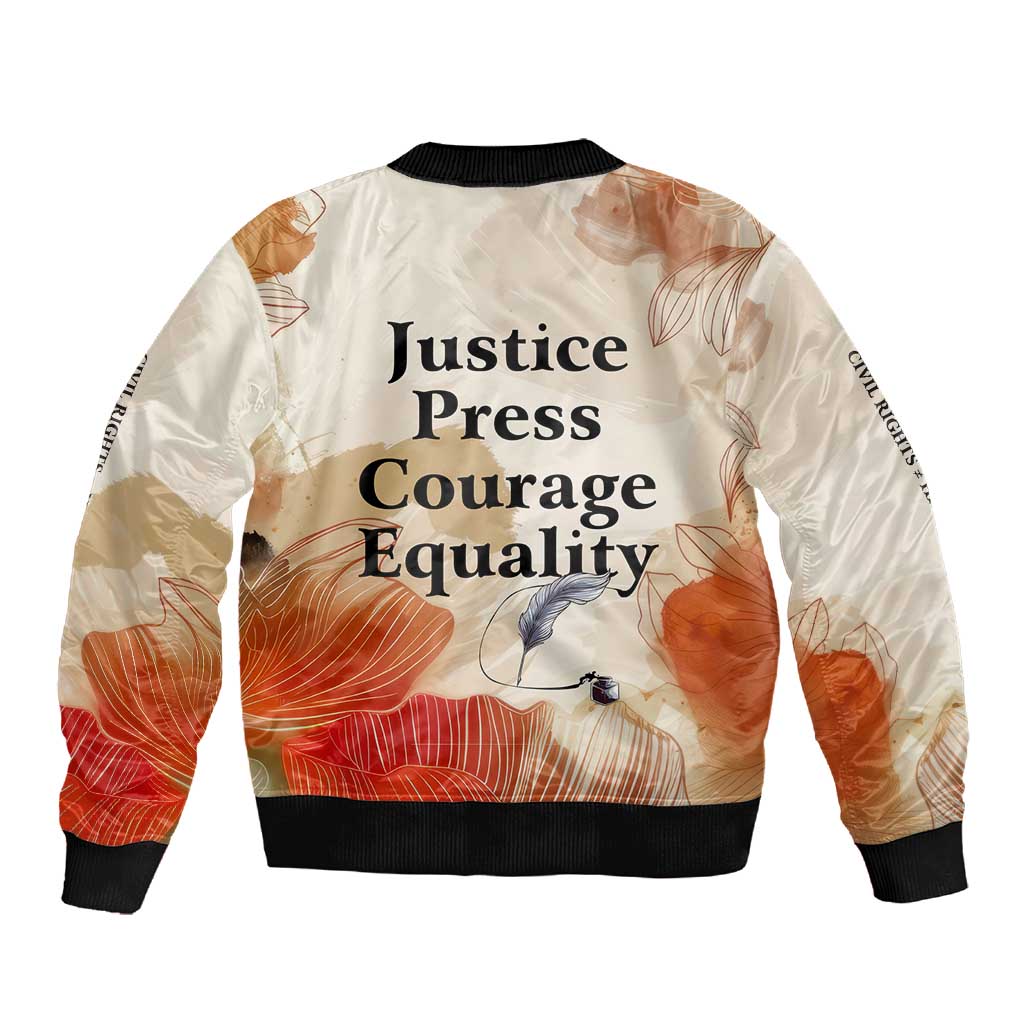 Ida B. Wells Sleeve Zip Bomber Jacket with Floral Pen Design Illustrated Portrait Civil Rights and Journalism Tribute - African Pride