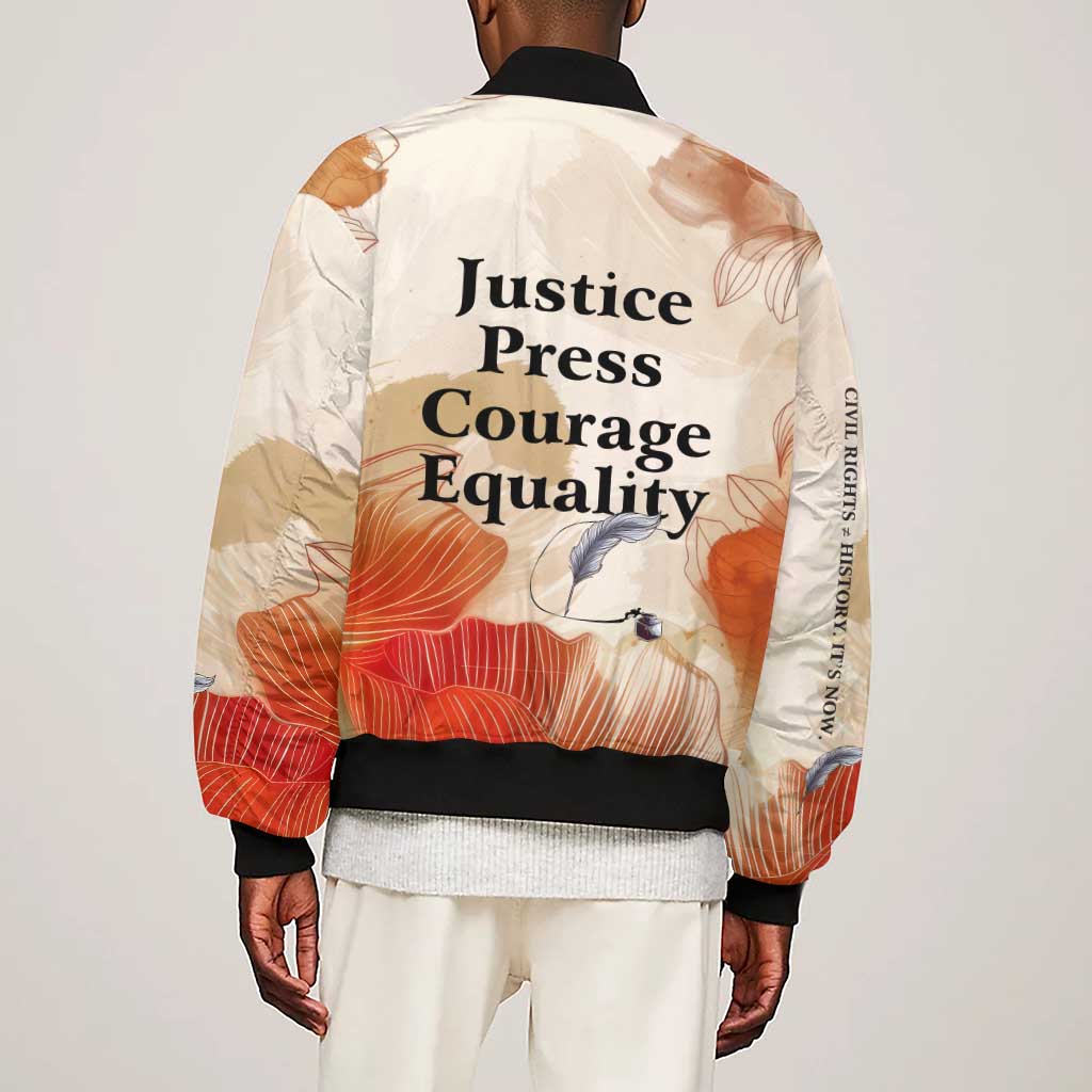 Ida B. Wells Sleeve Zip Bomber Jacket with Floral Pen Design Illustrated Portrait Civil Rights and Journalism Tribute - African Pride