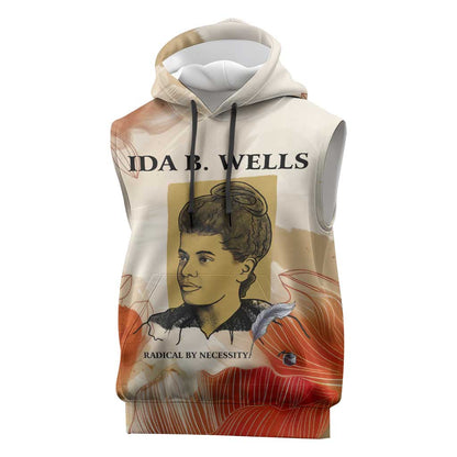 Ida B. Wells Sleeveless Hoodie with Floral Pen Design Illustrated Portrait Civil Rights and Journalism Tribute - African Pride