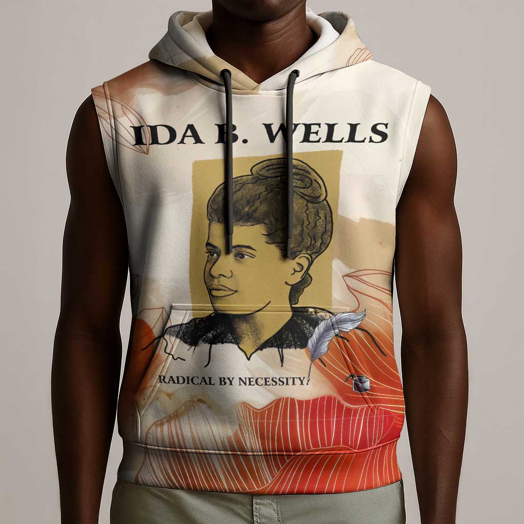 Ida B. Wells Sleeveless Hoodie with Floral Pen Design Illustrated Portrait Civil Rights and Journalism Tribute - African Pride