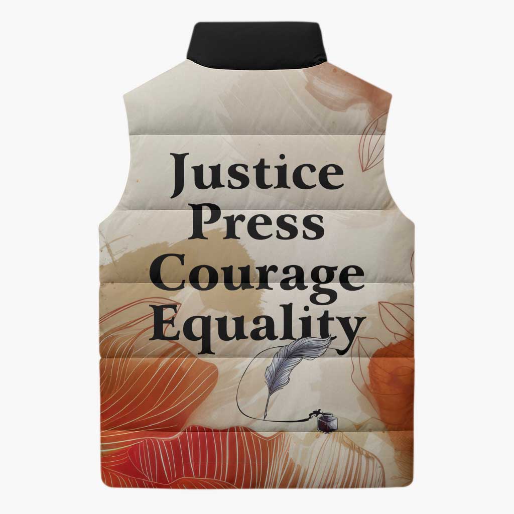 Ida B. Wells Sleeveless Puffer Jacket with Floral Pen Design Illustrated Portrait Civil Rights and Journalism Tribute - African Pride