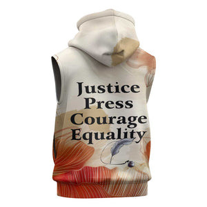 Ida B. Wells Sleeveless Zip Hoodie with Floral Pen Design Illustrated Portrait Civil Rights and Journalism Tribute - African Pride