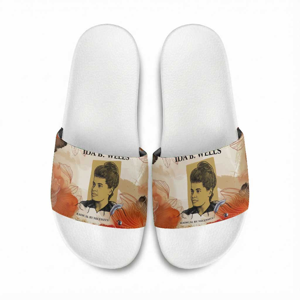 Ida B. Wells Slide Sandals with Floral Pen Design Illustrated Portrait Civil Rights and Journalism Tribute - African Pride