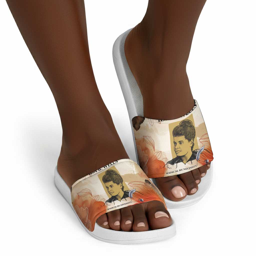 Ida B. Wells Slide Sandals with Floral Pen Design Illustrated Portrait Civil Rights and Journalism Tribute - African Pride