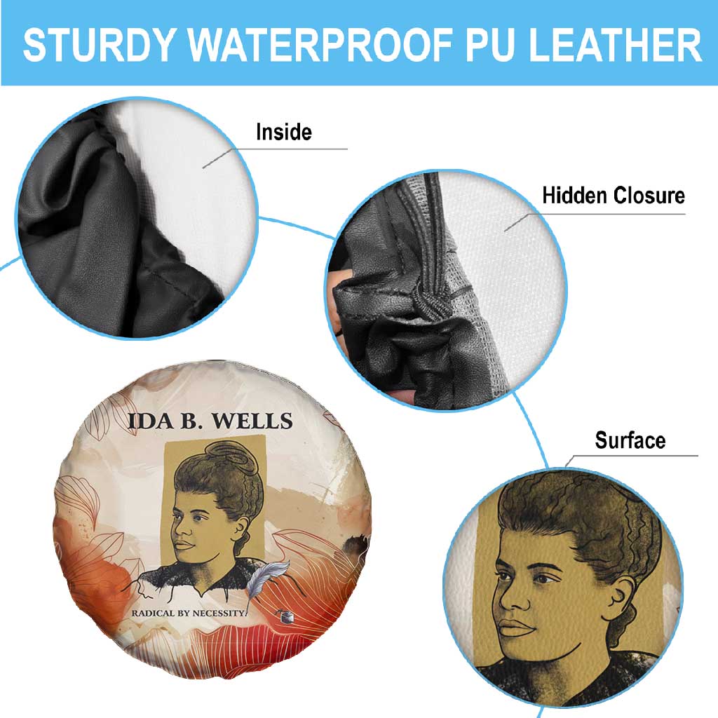 Ida B. Wells Spare Tire Cover with Floral Pen Design Illustrated Portrait Civil Rights and Journalism Tribute - African Pride