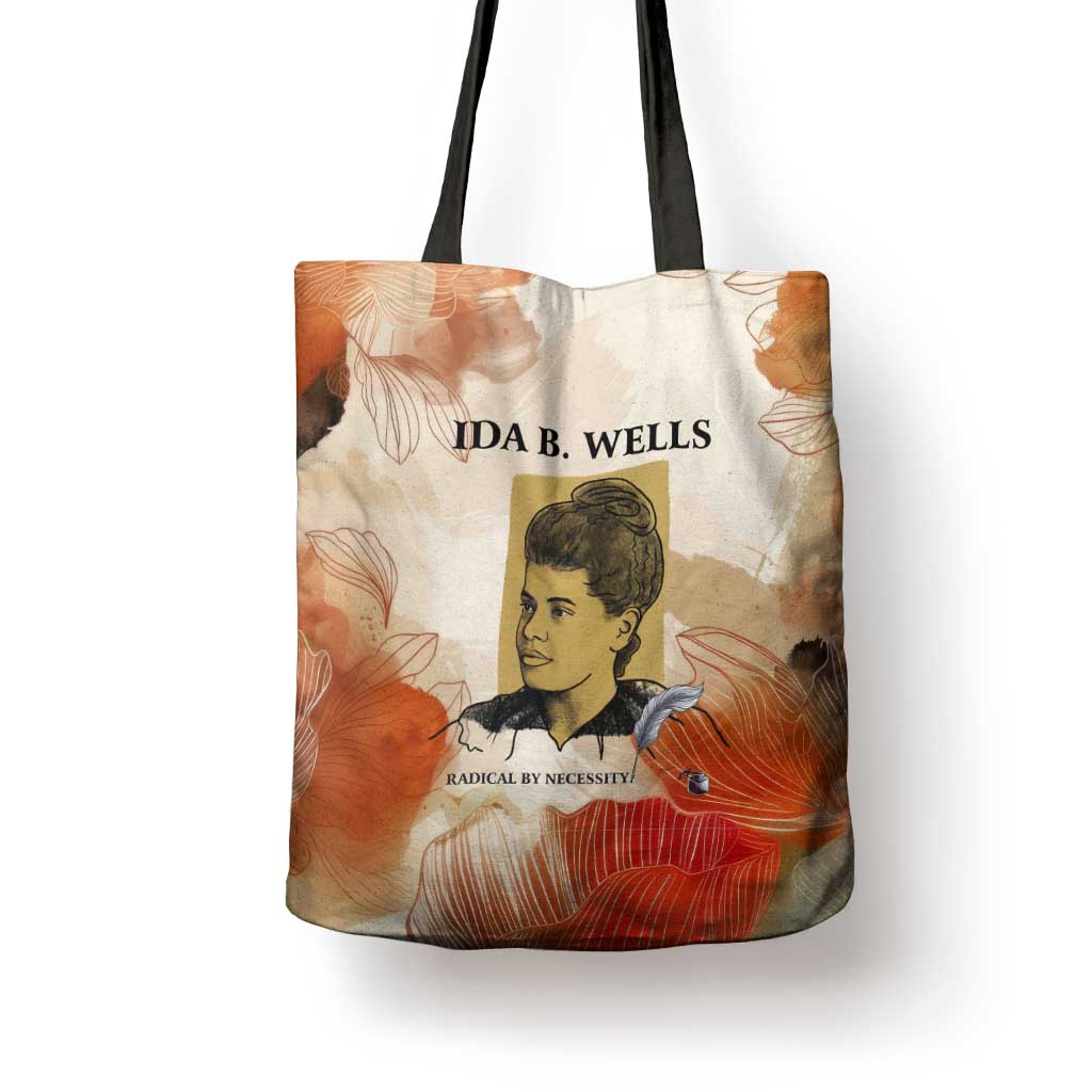 Ida B. Wells Tote Bag with Floral Pen Design Illustrated Portrait Civil Rights and Journalism Tribute - African Pride