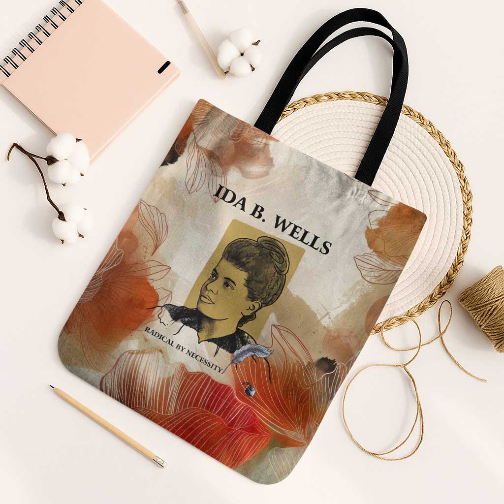 Ida B. Wells Tote Bag with Floral Pen Design Illustrated Portrait Civil Rights and Journalism Tribute - African Pride