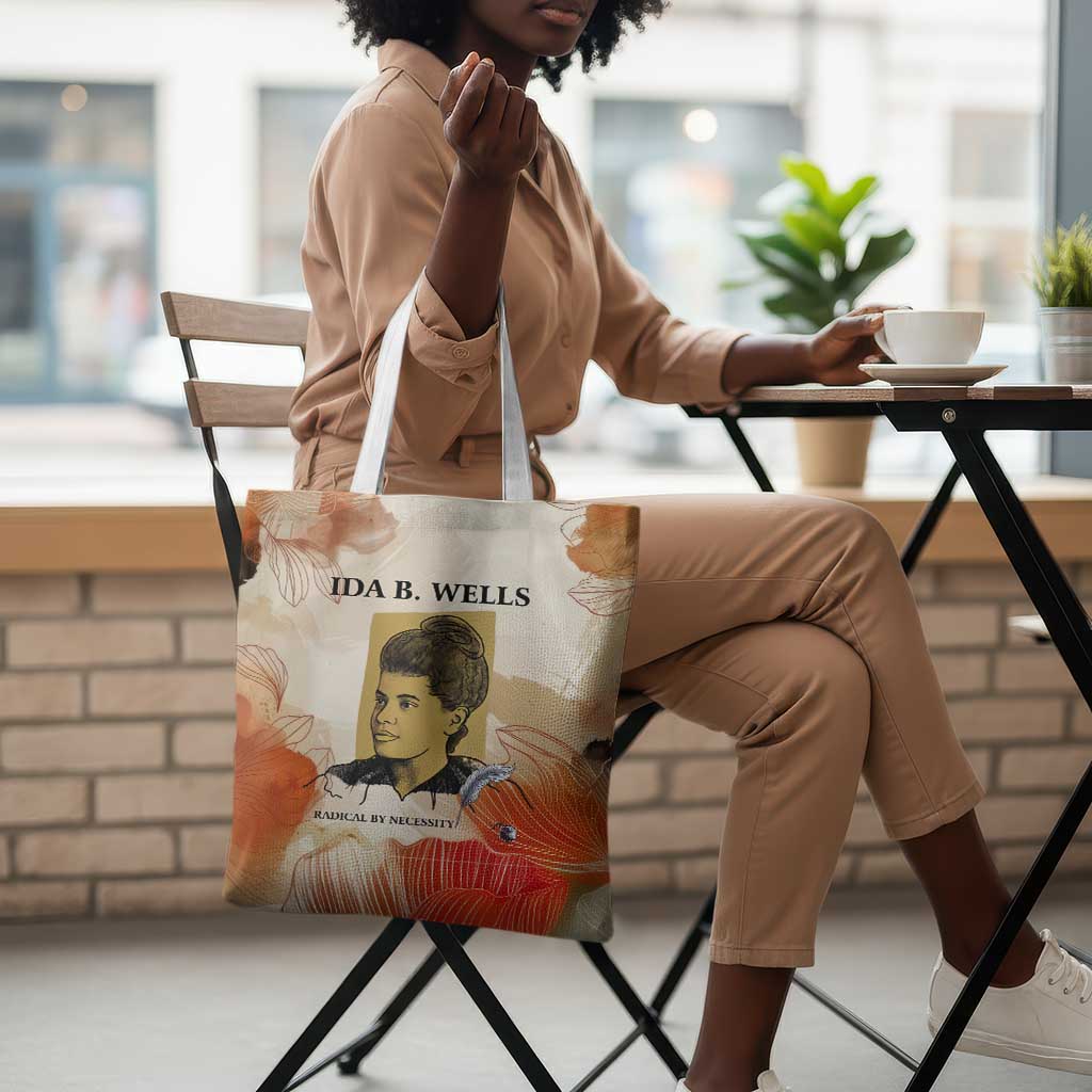 Ida B. Wells Tote Bag with Floral Pen Design Illustrated Portrait Civil Rights and Journalism Tribute - African Pride