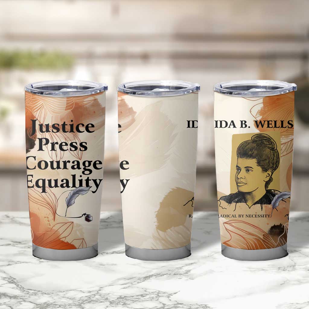 Ida B. Wells Tumbler Cup with Floral Pen Design Illustrated Portrait Civil Rights and Journalism Tribute - African Pride