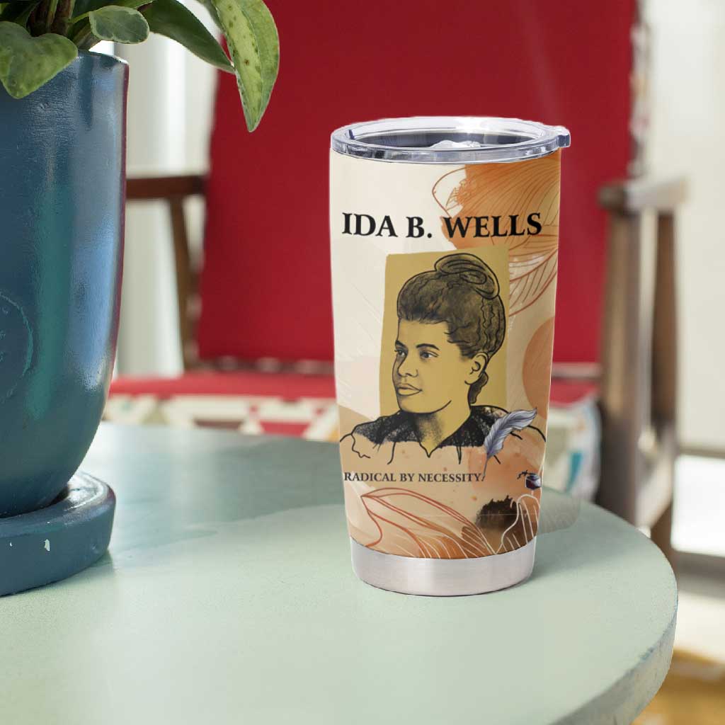 Ida B. Wells Tumbler Cup with Floral Pen Design Illustrated Portrait Civil Rights and Journalism Tribute - African Pride