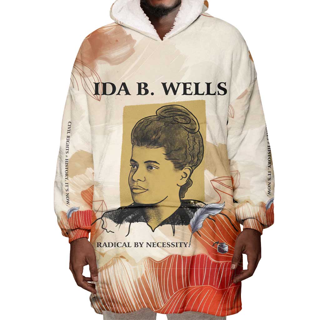 Ida B. Wells Wearable Blanket Hoodie with Floral Pen Design Illustrated Portrait Civil Rights and Journalism Tribute - African Pride
