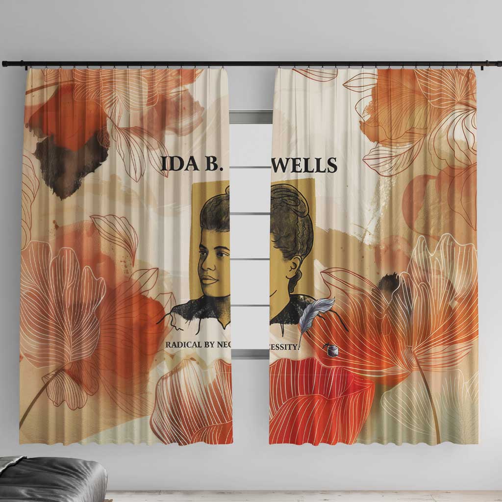 Ida B. Wells Window Curtain with Floral Pen Design Illustrated Portrait Civil Rights and Journalism Tribute - African Pride