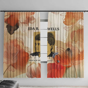 Ida B. Wells Window Curtain with Floral Pen Design Illustrated Portrait Civil Rights and Journalism Tribute - African Pride