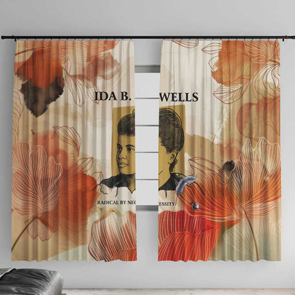 Ida B. Wells Window Curtain with Floral Pen Design Illustrated Portrait Civil Rights and Journalism Tribute - African Pride