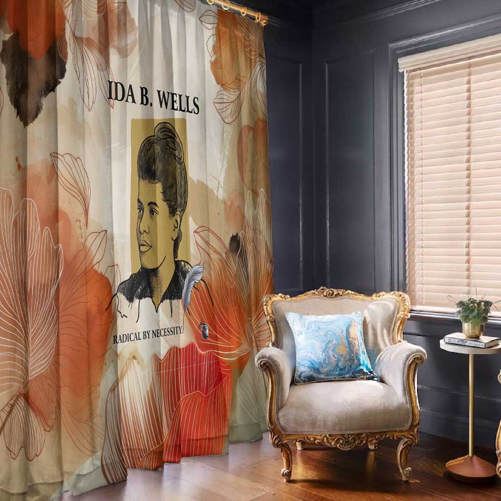 Ida B. Wells Window Curtain with Floral Pen Design Illustrated Portrait Civil Rights and Journalism Tribute - African Pride