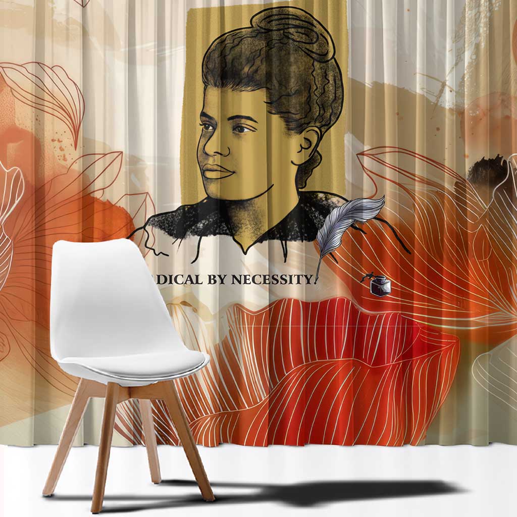 Ida B. Wells Window Curtain with Floral Pen Design Illustrated Portrait Civil Rights and Journalism Tribute - African Pride