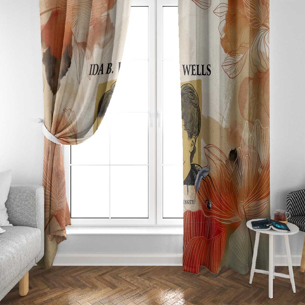 Ida B. Wells Window Curtain with Floral Pen Design Illustrated Portrait Civil Rights and Journalism Tribute - African Pride
