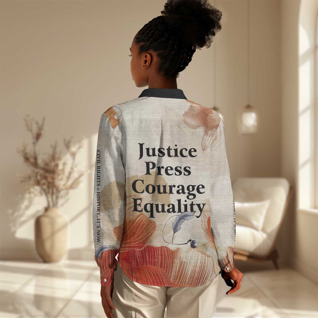 Ida B. Wells Women Casual Shirt with Floral Pen Design Illustrated Portrait Civil Rights and Journalism Tribute - African Pride