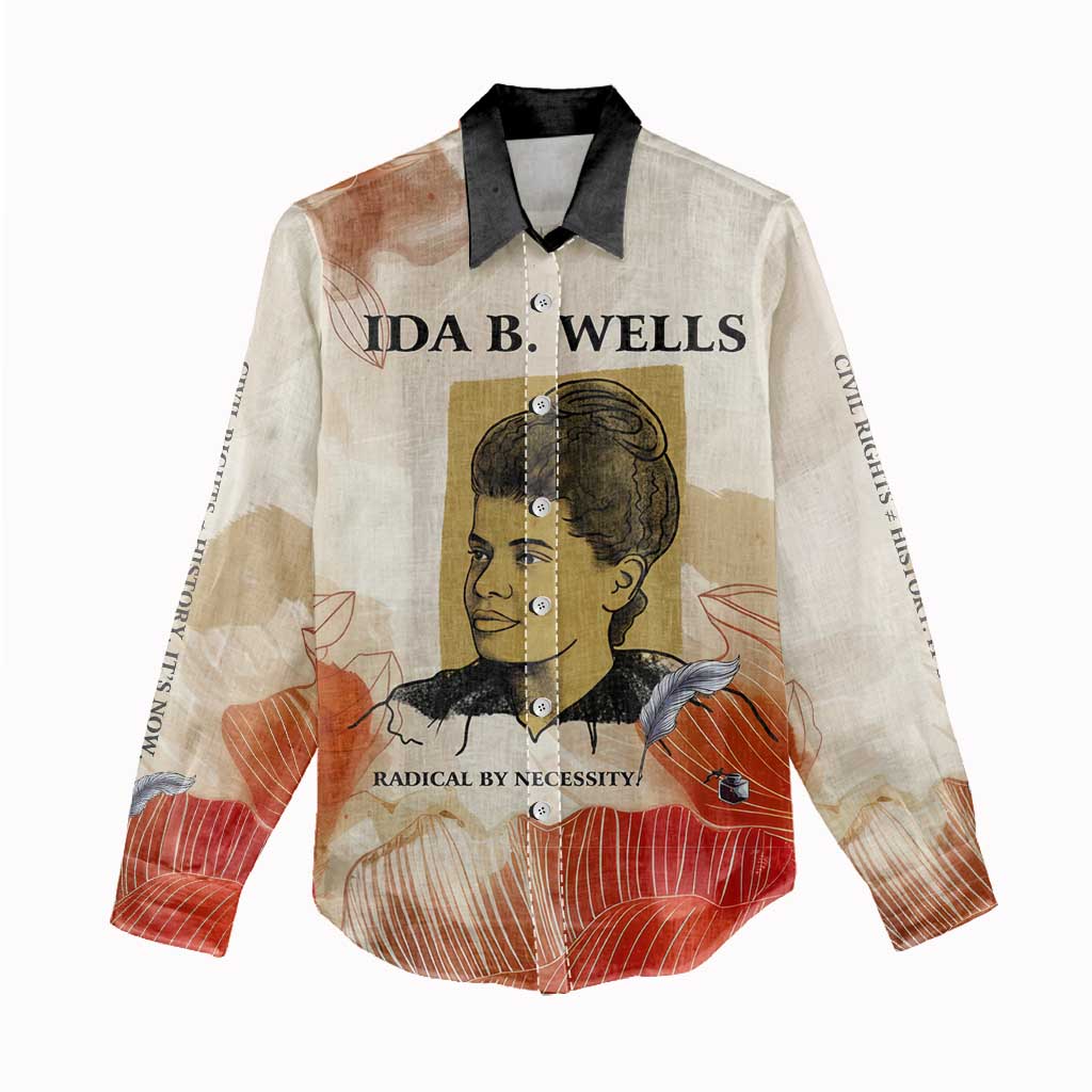 Ida B. Wells Women Casual Shirt with Floral Pen Design Illustrated Portrait Civil Rights and Journalism Tribute - African Pride