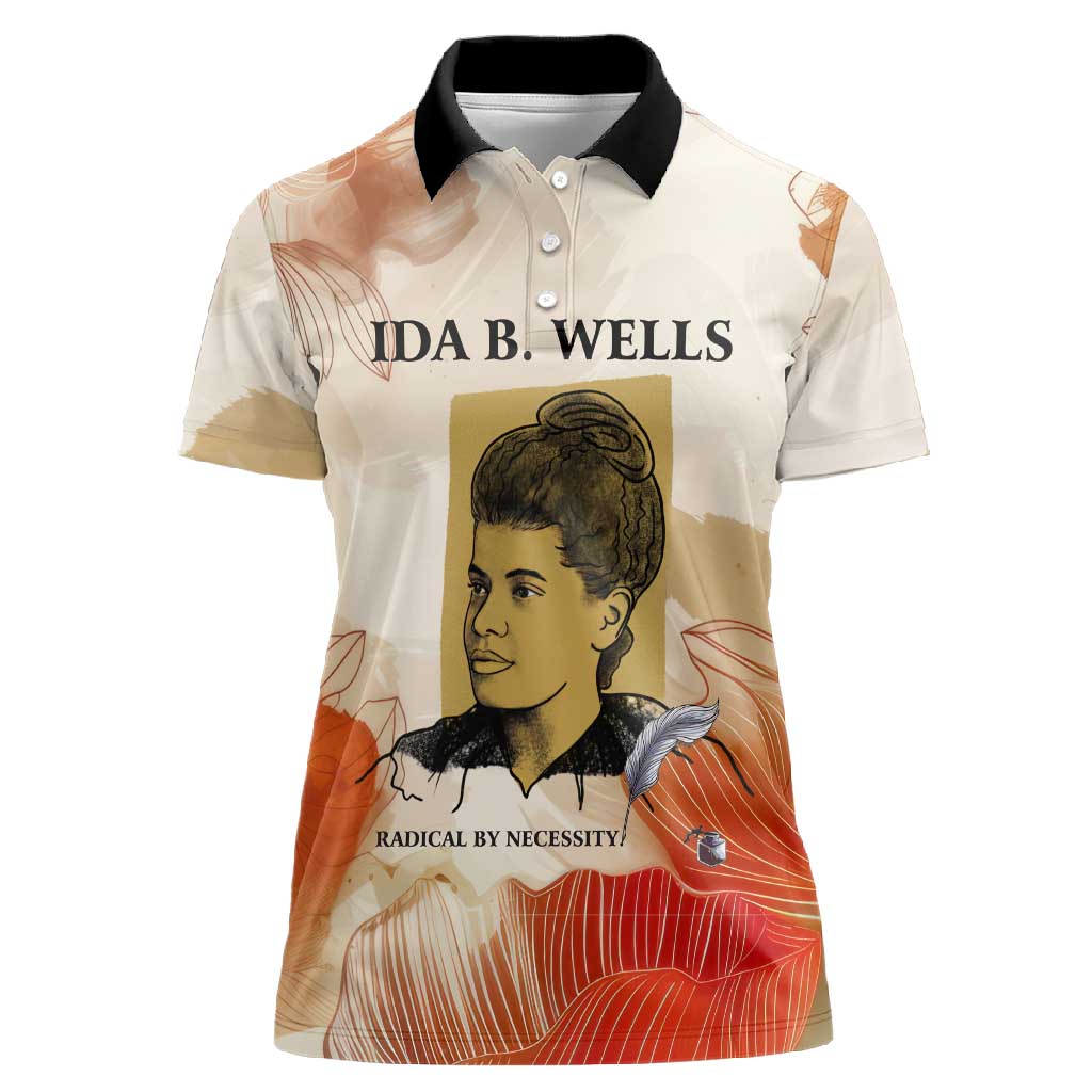 Ida B. Wells Women Polo Shirt with Floral Pen Design Illustrated Portrait Civil Rights and Journalism Tribute - African Pride