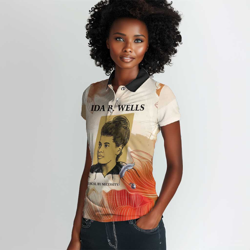 Ida B. Wells Women Polo Shirt with Floral Pen Design Illustrated Portrait Civil Rights and Journalism Tribute - African Pride