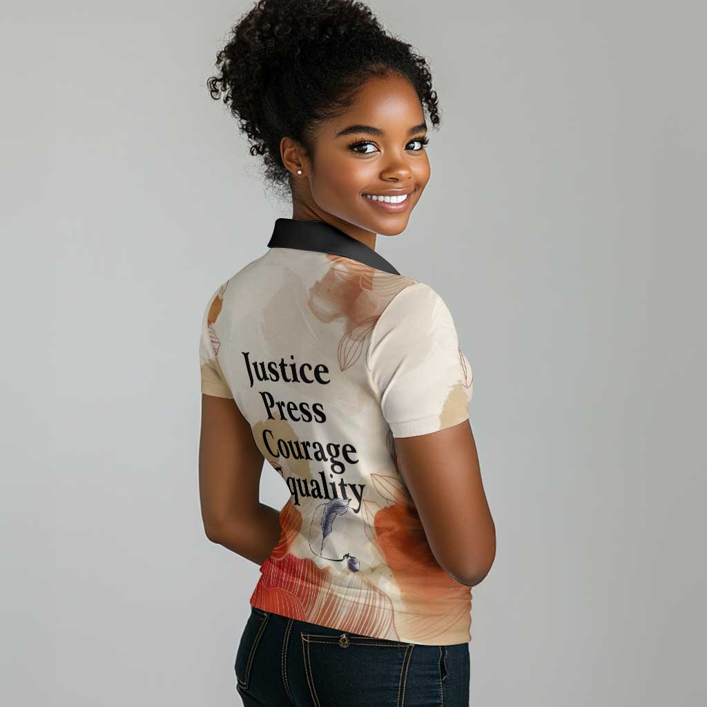 Ida B. Wells Women Polo Shirt with Floral Pen Design Illustrated Portrait Civil Rights and Journalism Tribute - African Pride