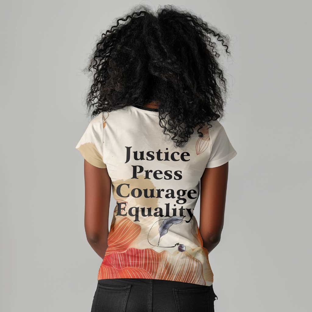 Ida B. Wells Women V-Neck T-Shirt with Floral Pen Design Illustrated Portrait Civil Rights and Journalism Tribute - African Pride