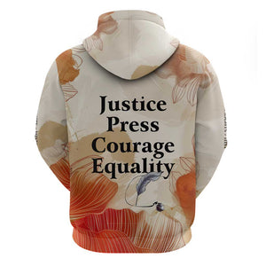 Ida B. Wells Zip Hoodie with Floral Pen Design Illustrated Portrait Civil Rights and Journalism Tribute - African Pride