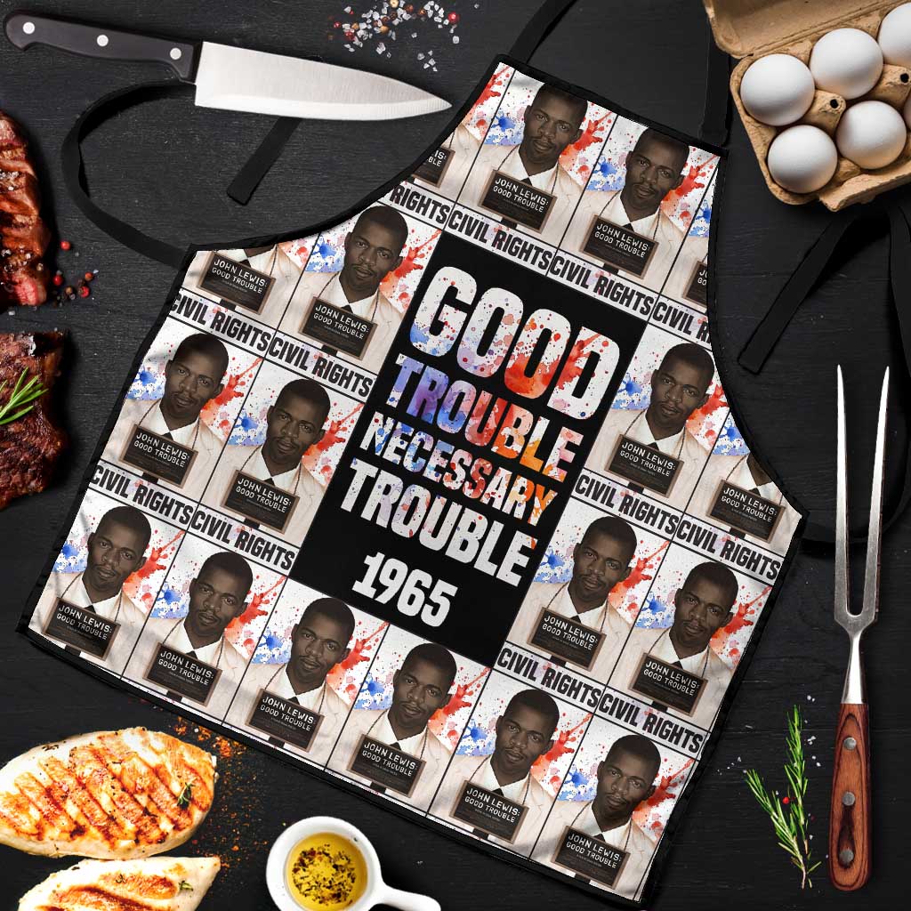 John Lewis Apron with Mugshot Collage Design Civil Rights Portrait Good Trouble Tribute - African Pride