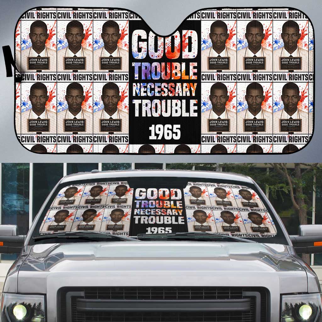 John Lewis Auto Sun Shade with Mugshot Collage Design Civil Rights Portrait Good Trouble Tribute - African Pride