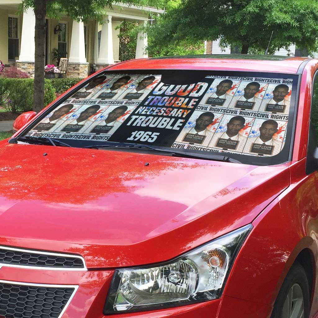 John Lewis Auto Sun Shade with Mugshot Collage Design Civil Rights Portrait Good Trouble Tribute - African Pride