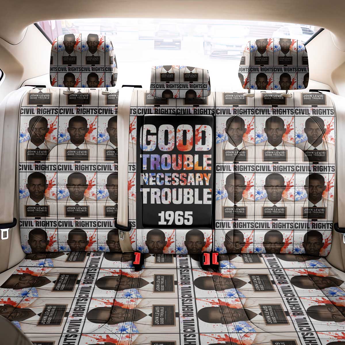 John Lewis Back Car Seat Cover with Mugshot Collage Design Civil Rights Portrait Good Trouble Tribute - African Pride