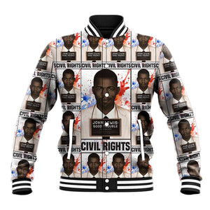 John Lewis Baseball Jacket with Mugshot Collage Design Civil Rights Portrait Good Trouble Tribute - African Pride
