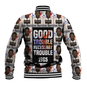 John Lewis Baseball Jacket with Mugshot Collage Design Civil Rights Portrait Good Trouble Tribute - African Pride