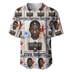 John Lewis Baseball Jersey with Mugshot Collage Design Civil Rights Portrait Good Trouble Tribute - African Pride