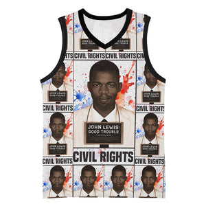 John Lewis Basketball Jersey with Mugshot Collage Design Civil Rights Portrait Good Trouble Tribute - African Pride