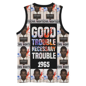 John Lewis Basketball Jersey with Mugshot Collage Design Civil Rights Portrait Good Trouble Tribute - African Pride