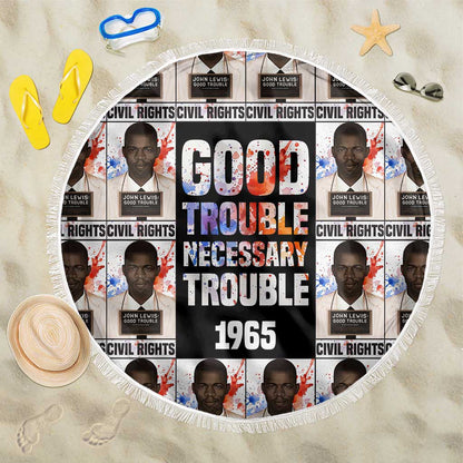 John Lewis Beach Blanket with Mugshot Collage Design Civil Rights Portrait Good Trouble Tribute - African Pride