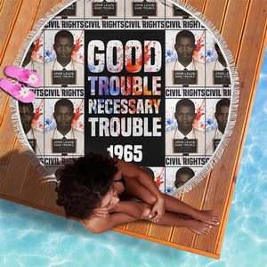 John Lewis Beach Blanket with Mugshot Collage Design Civil Rights Portrait Good Trouble Tribute - African Pride