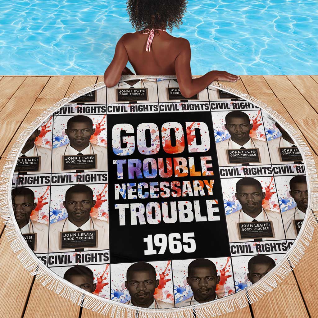 John Lewis Beach Blanket with Mugshot Collage Design Civil Rights Portrait Good Trouble Tribute - African Pride
