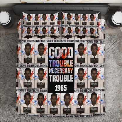 John Lewis Bedding Set with Mugshot Collage Design Civil Rights Portrait Good Trouble Tribute - African Pride
