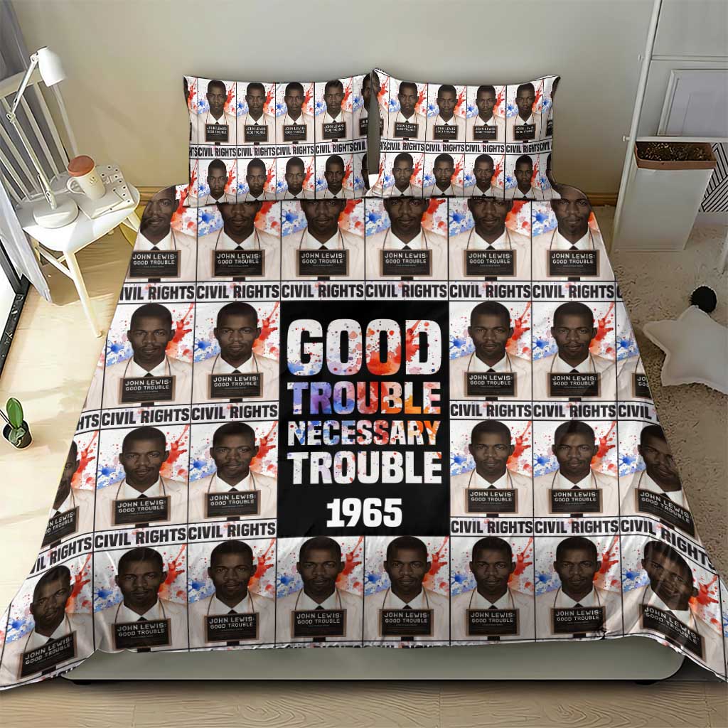 John Lewis Bedding Set with Mugshot Collage Design Civil Rights Portrait Good Trouble Tribute - African Pride