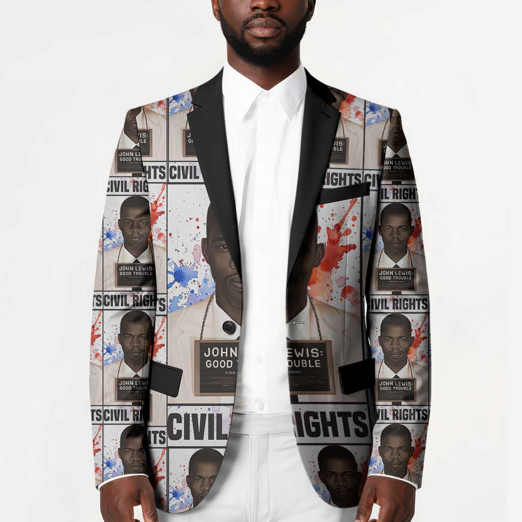John Lewis Blazer with Mugshot Collage Design Civil Rights Portrait Good Trouble Tribute - African Pride
