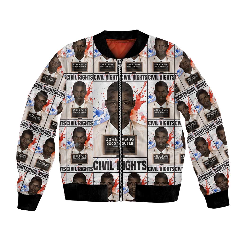 John Lewis Bomber Jacket with Mugshot Collage Design Civil Rights Portrait Good Trouble Tribute - African Pride